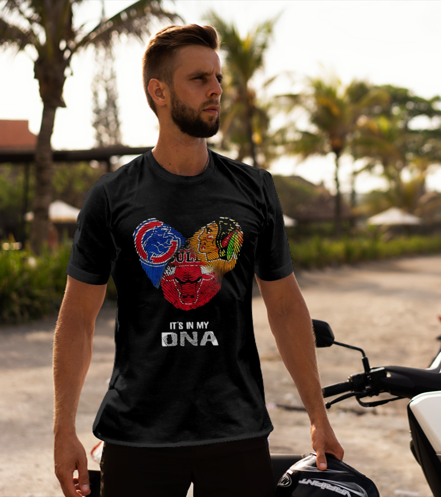 Chicago Blackhawks Bulls Cubs It's In My DNA Fingerprint Logos T-Shirt