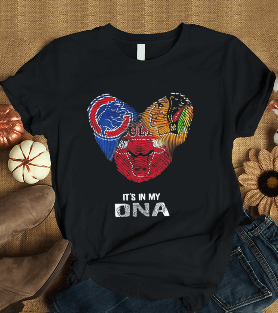 Chicago Blackhawks Bulls Cubs It's In My DNA Fingerprint Logos T-Shirt