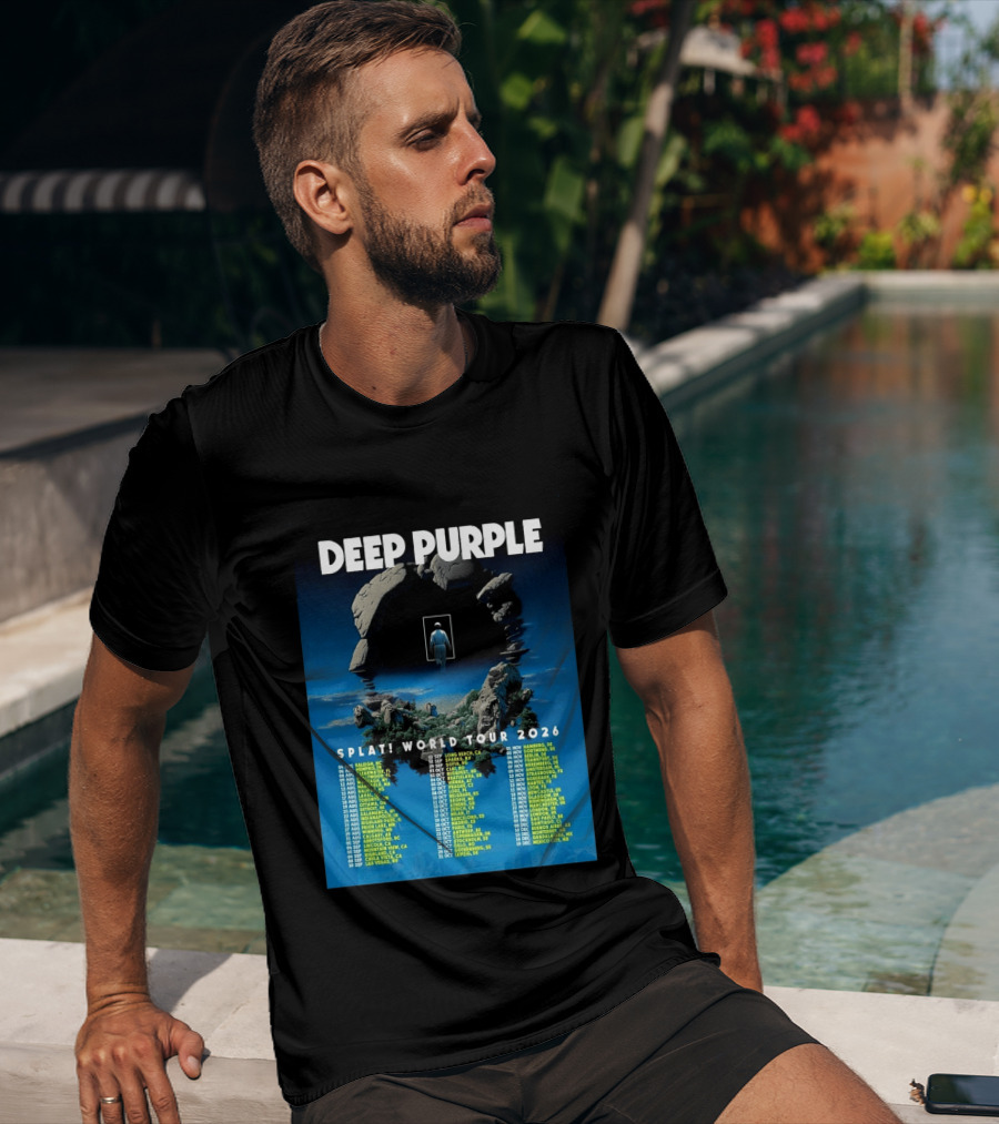 Deep Purple Splat World Tour 2026 Schedule And Dates Raleigh To Mexico City T-Shirt