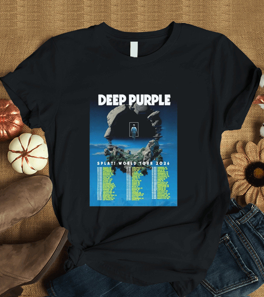 Deep Purple Splat World Tour 2026 Schedule And Dates Raleigh To Mexico City T-Shirt