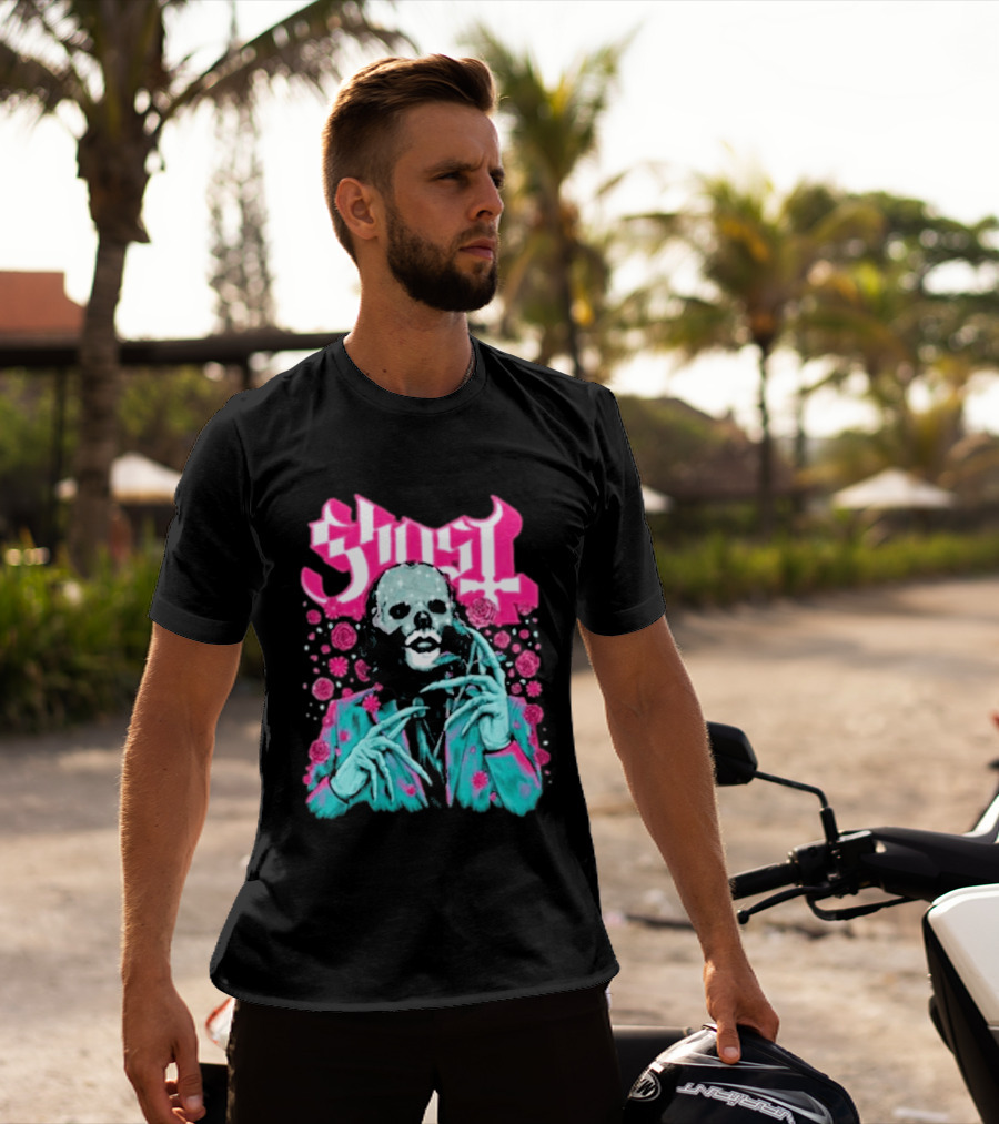 Ghost Band Summer 2026 Exclusive Floral Lachryma Pink Roses Skull T-Shirt