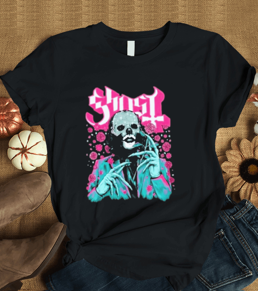 Ghost Band Summer 2026 Exclusive Floral Lachryma Pink Roses Skull T-Shirt