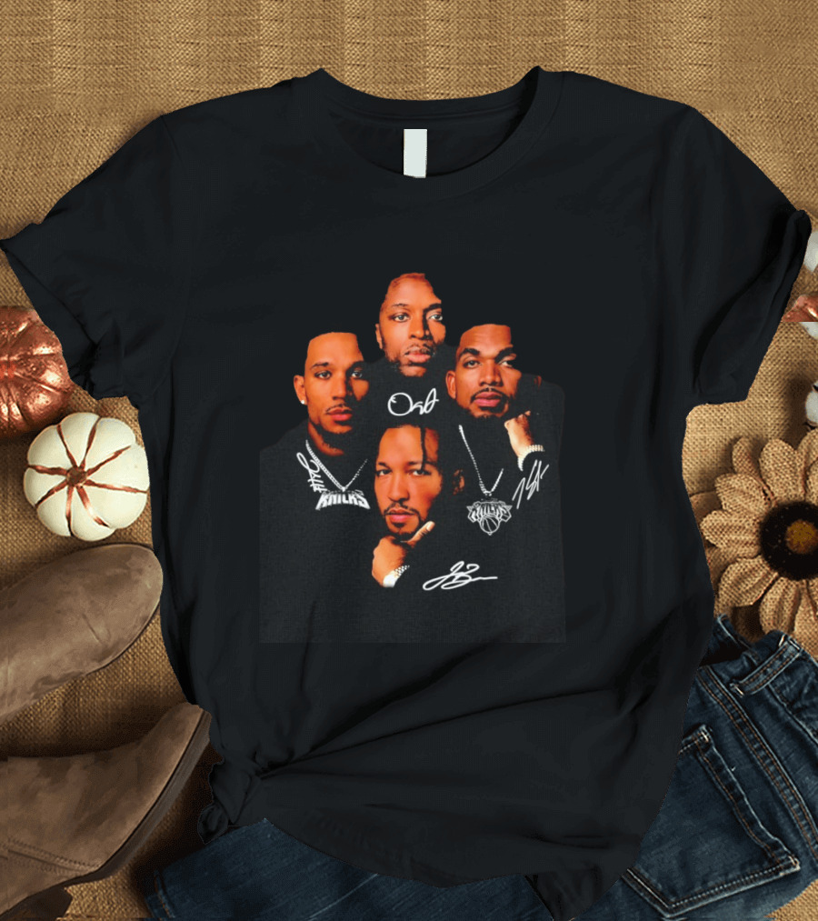 Knicks Jalen Brunson OG Anunoby Karl Anthony Towns Josh Hart Autograph Big Head Image T-Shirt