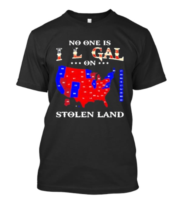 No One Is Illegal On Stolen Land USA Map Red And Blue States T-Shirt