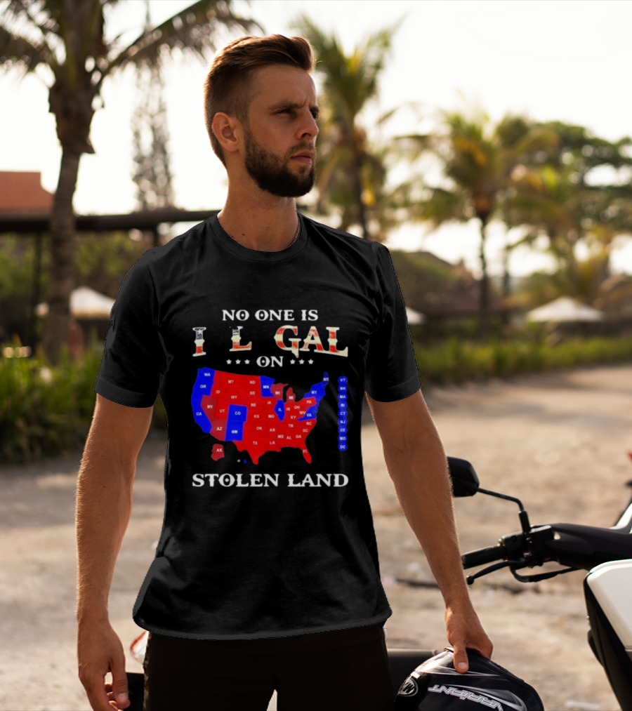 No One Is Illegal On Stolen Land USA Map Red And Blue States T-Shirt