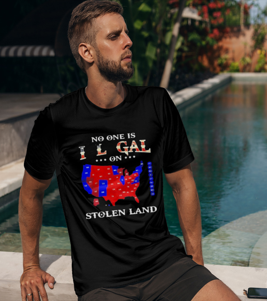 No One Is Illegal On Stolen Land USA Map Red And Blue States T-Shirt