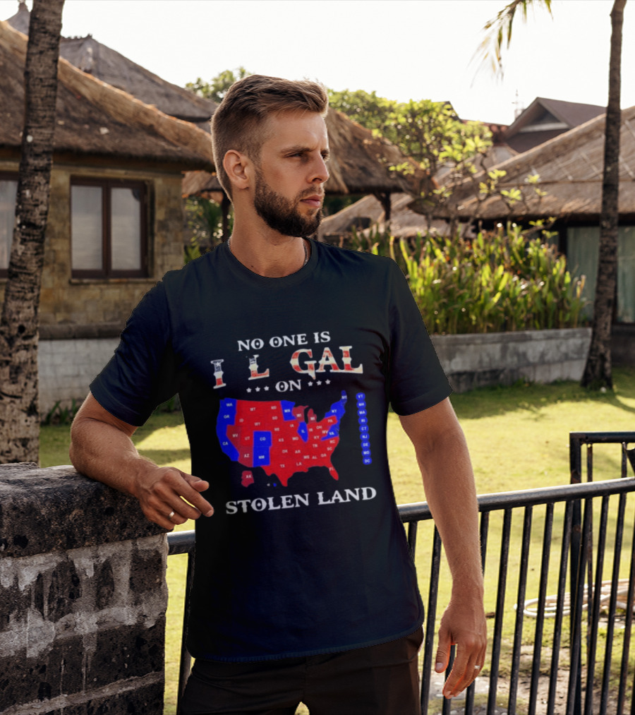 No One Is Illegal On Stolen Land USA Map Red And Blue States T-Shirt