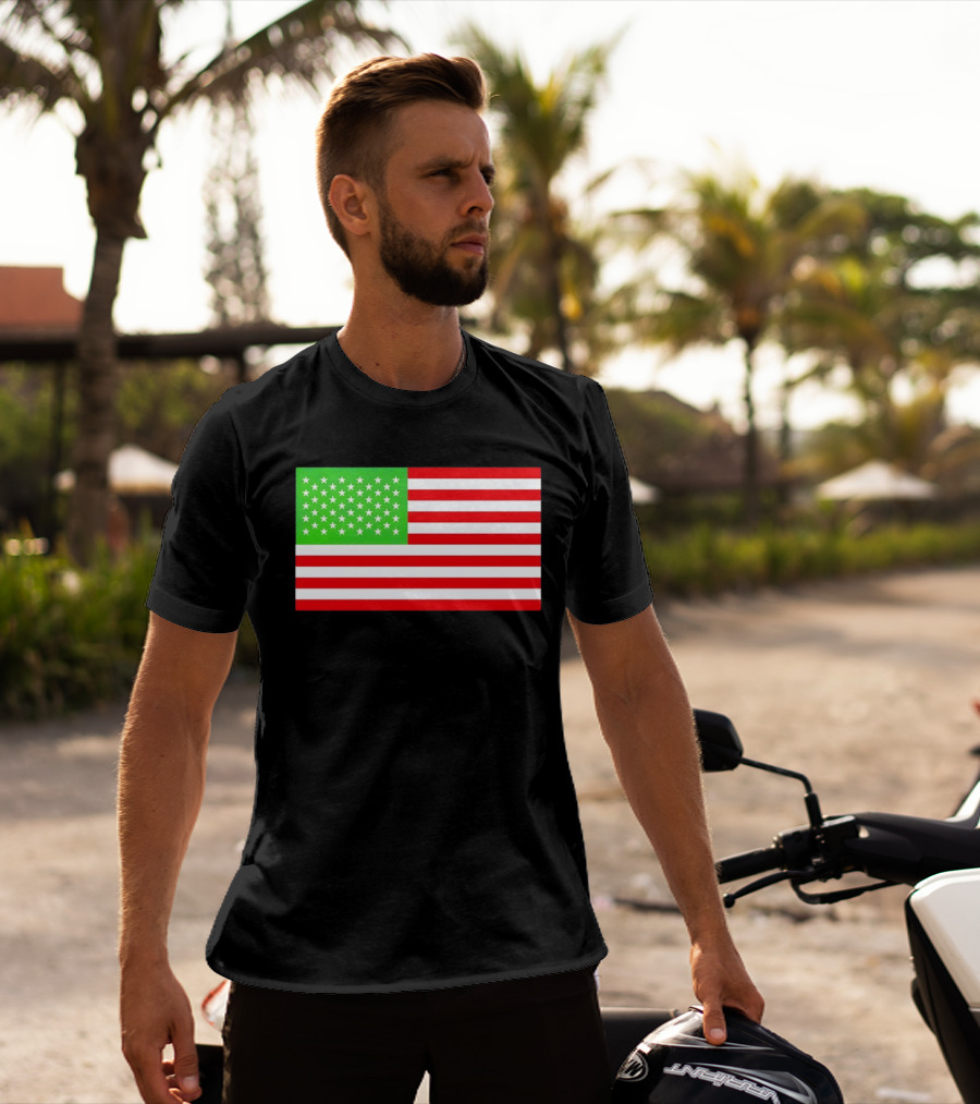 Team Algae Reflecting Pond Green Stars United States National Flag USA 4th Of July T-Shirt