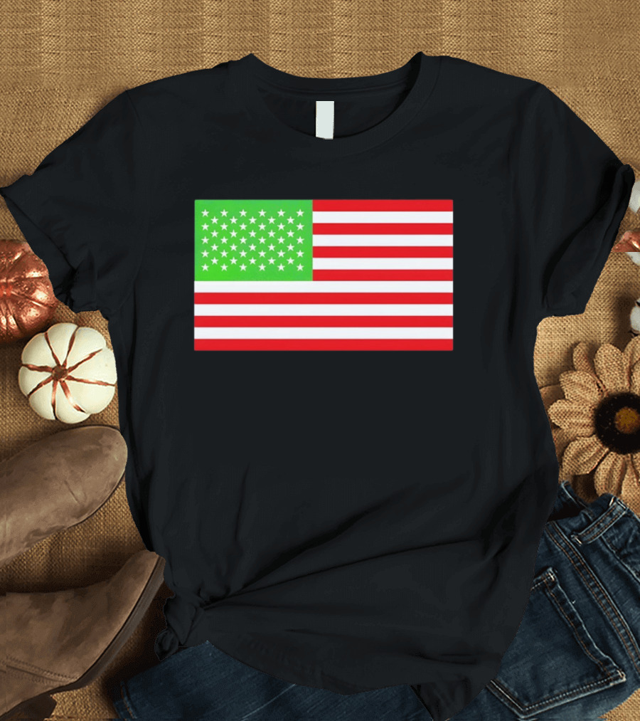 Team Algae Reflecting Pond Green Stars United States National Flag USA 4th Of July T-Shirt