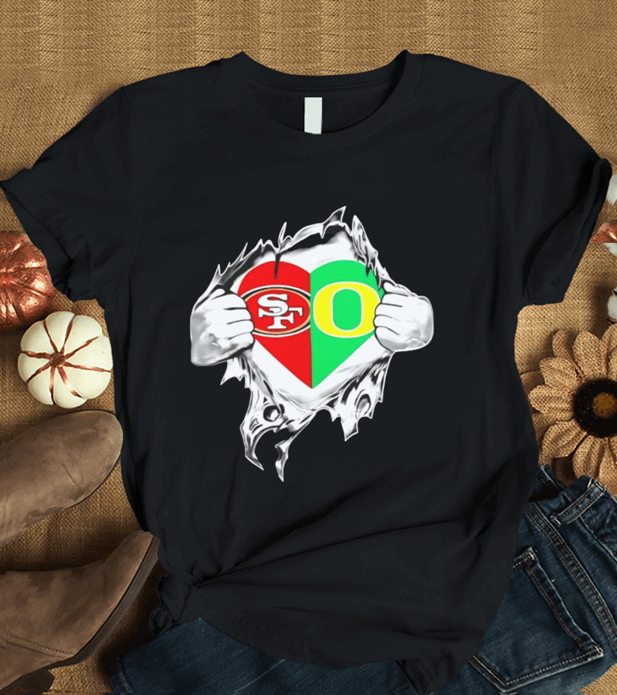 Oregon Ducks San Francisco 49ers Heart Style Logos T-Shirt