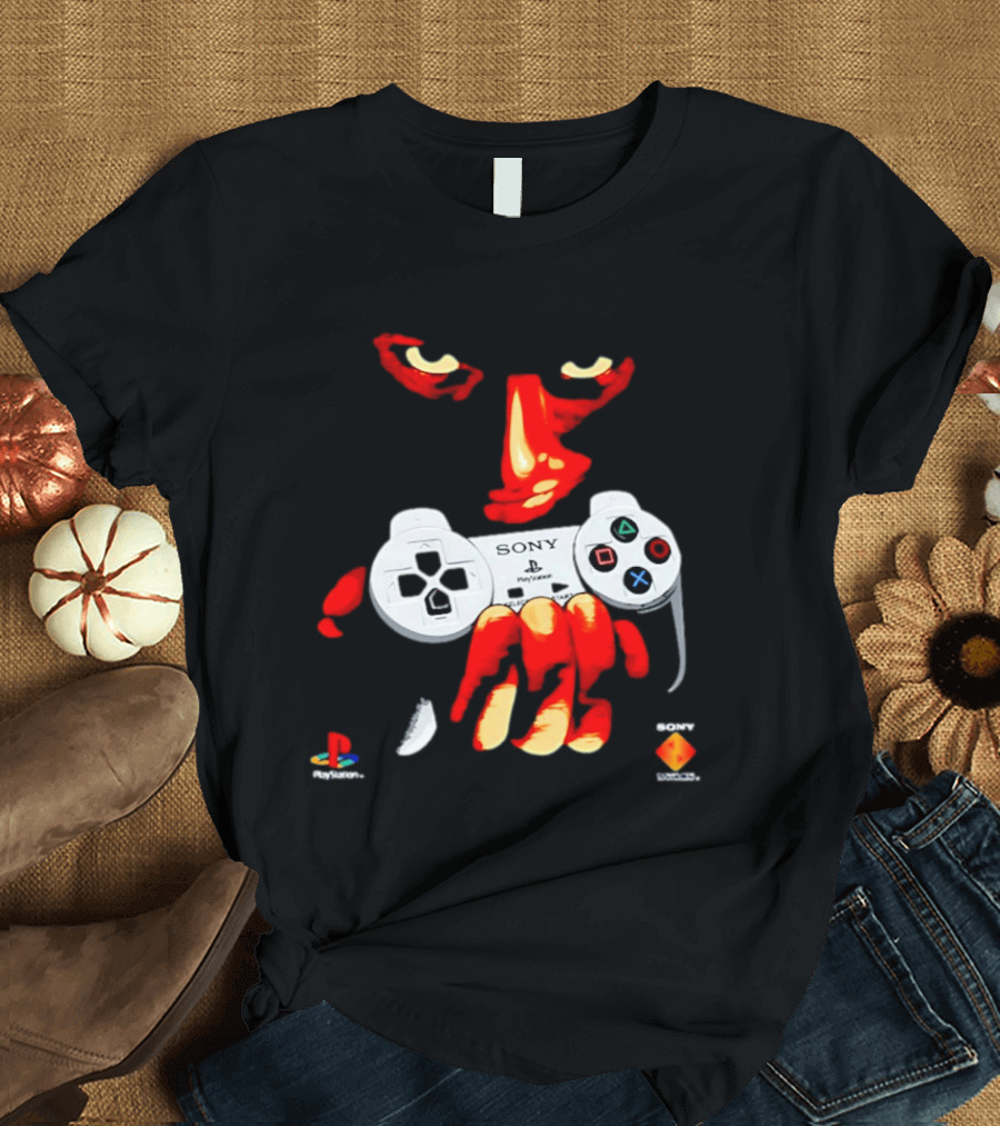 Sony PlayStation Controller 1996 Classic Design With Iconic Red Monster Hand T-Shirt