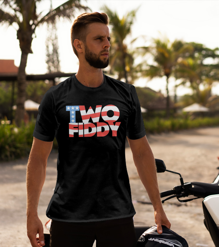 Two Fiddy American Flag Red White Blue Stars Stripes T-Shirt