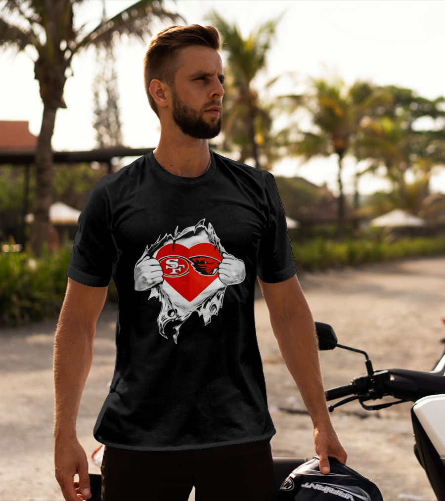 San Francisco 49ers Oregon State Beavers Heart Scratch T-Shirt
