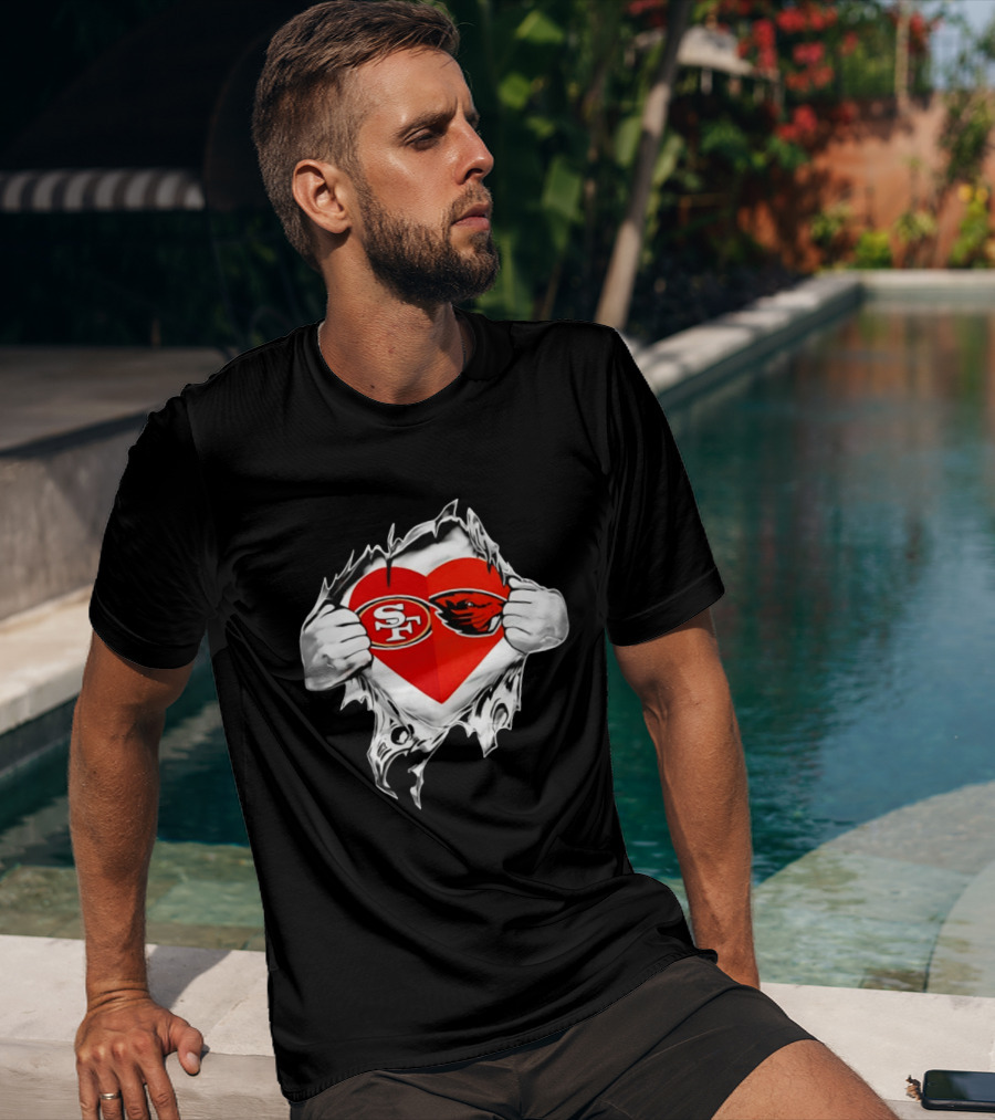 San Francisco 49ers Oregon State Beavers Heart Scratch T-Shirt