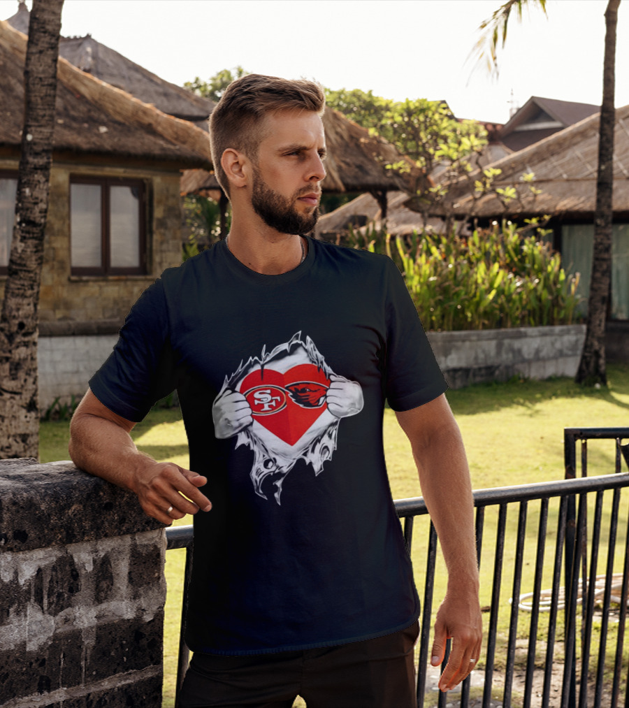 San Francisco 49ers Oregon State Beavers Heart Scratch T-Shirt