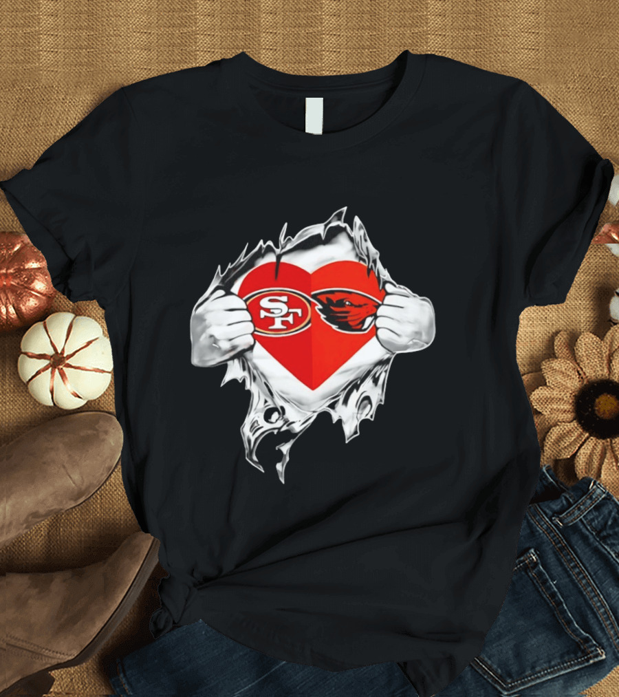 San Francisco 49ers Oregon State Beavers Heart Scratch T-Shirt