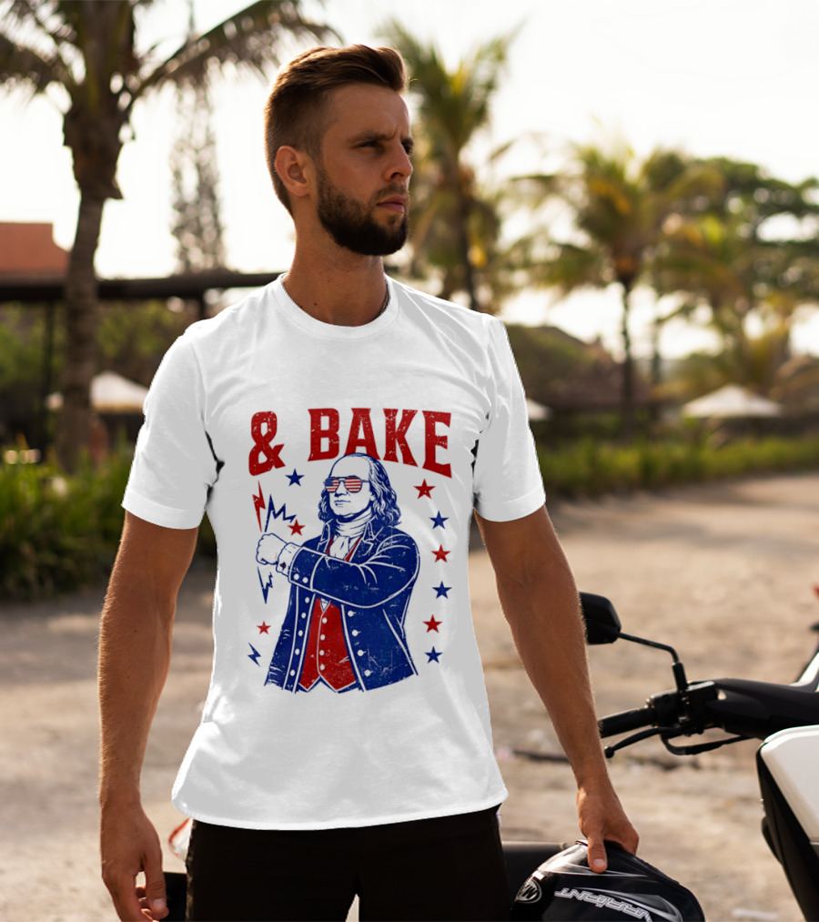 USA Benjamin Franklin Bake American Flag Sunglasses Stars T-Shirt