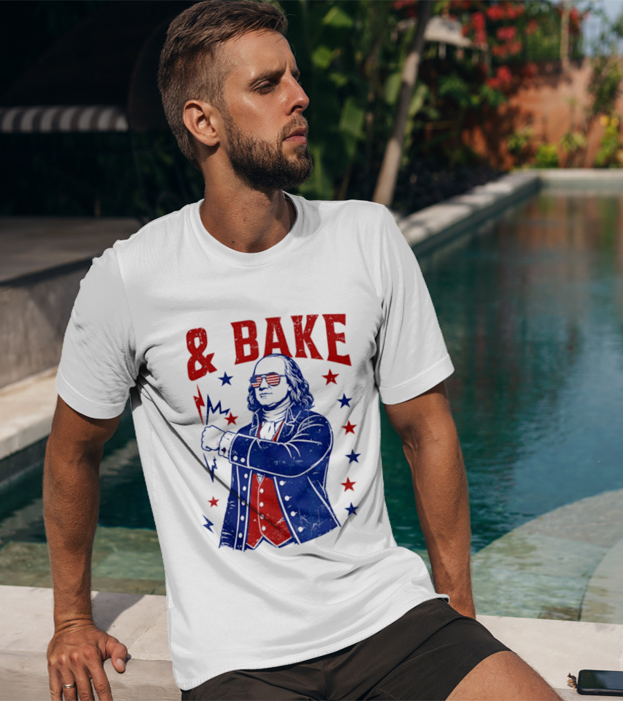 USA Benjamin Franklin Bake American Flag Sunglasses Stars T-Shirt
