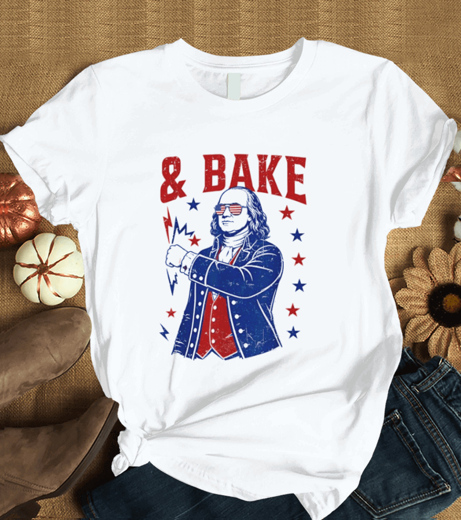 USA Benjamin Franklin Bake American Flag Sunglasses Stars T-Shirt