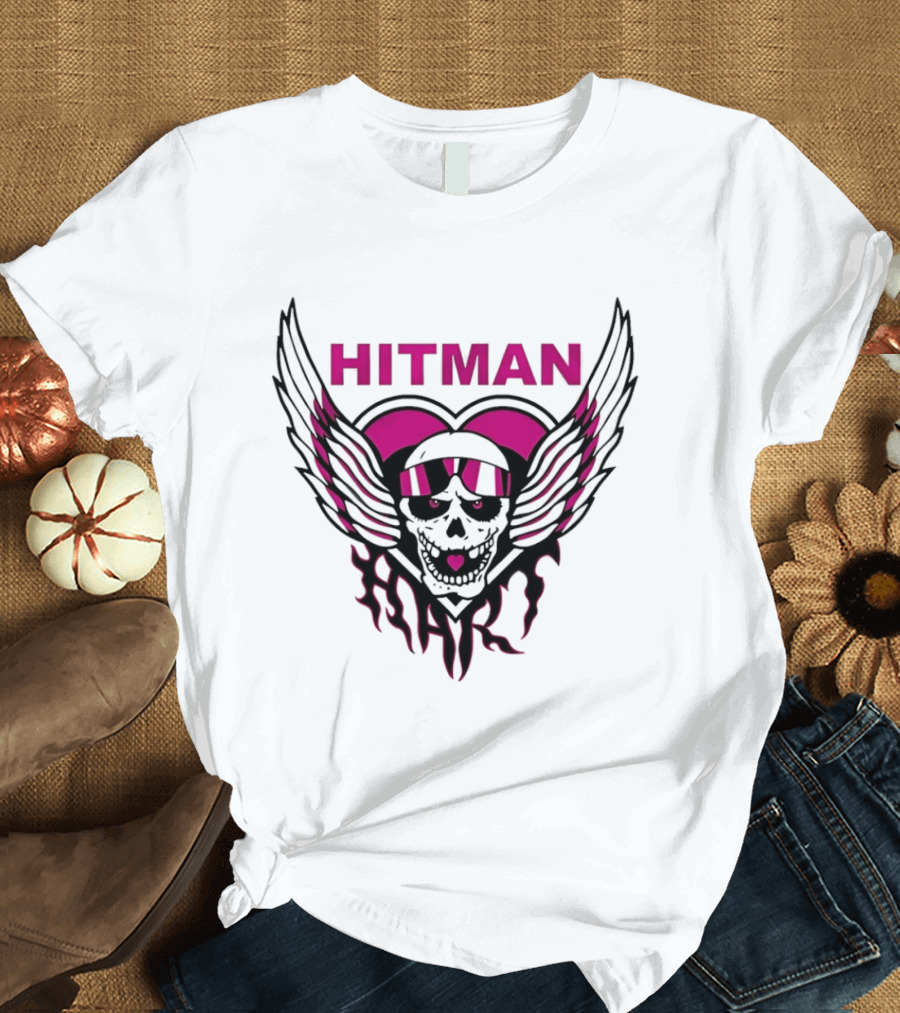 Bret The Hitman Hart Skull Wings Pink Heart T-Shirt