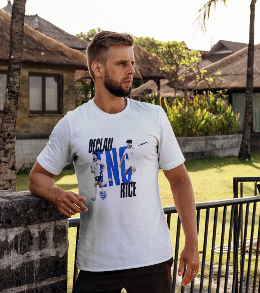 Declan Rice England National Football Team Player Action With Team Crest And ENG Letters T-Shirt