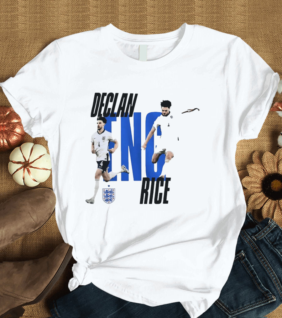 Declan Rice England National Football Team Player Action With Team Crest And ENG Letters T-Shirt