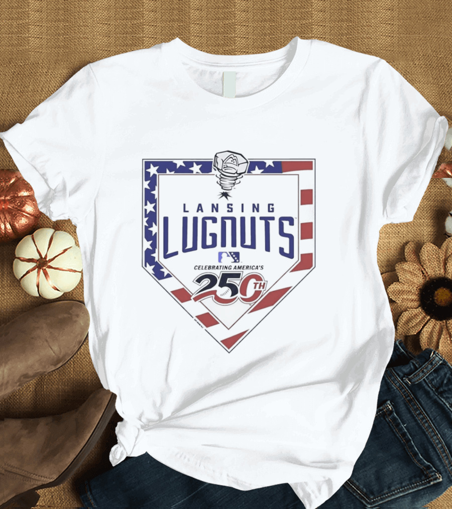 Lansing Lugnuts Celebrating America's 250th Anniversary 25th Logo USA Flag T-Shirt