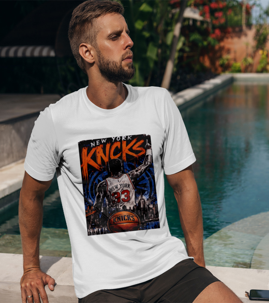 New York Knicks Ewing 33 City Skyline Basketball T-Shirt