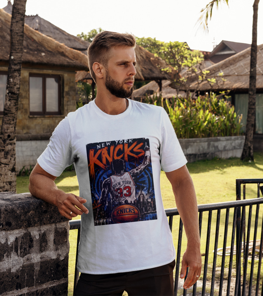 New York Knicks Ewing 33 City Skyline Basketball T-Shirt