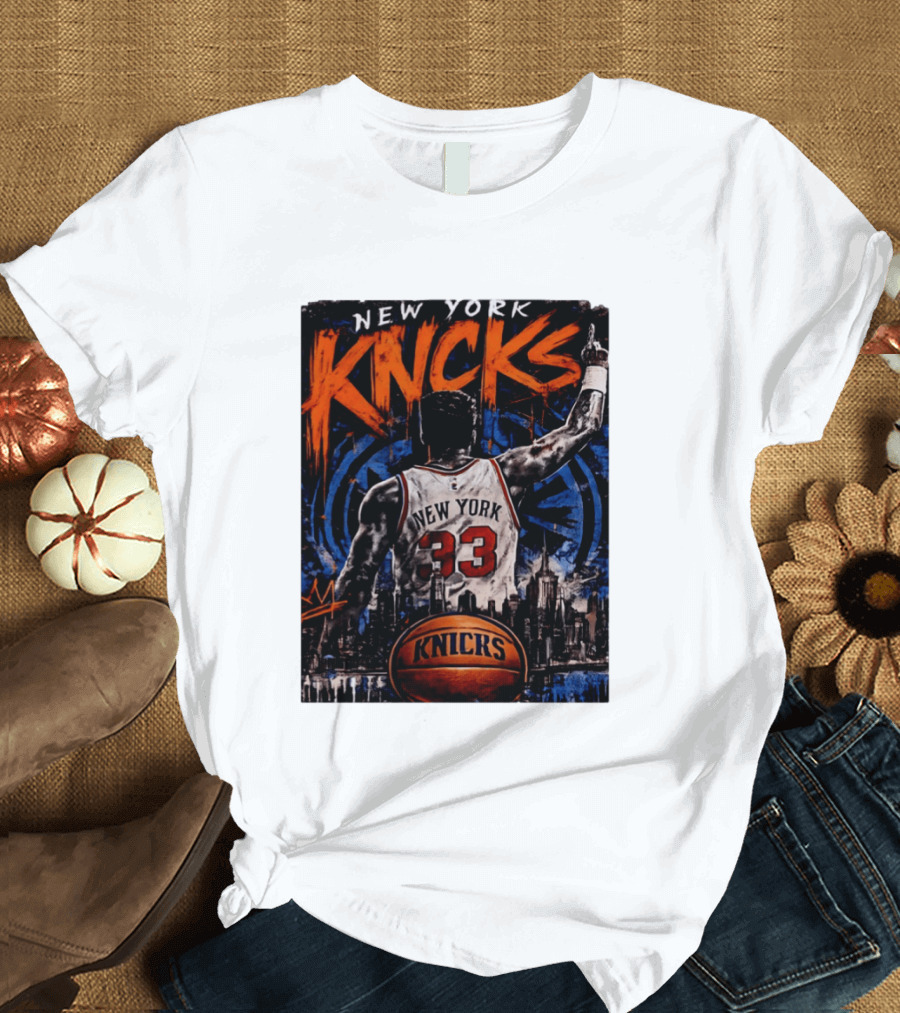 New York Knicks Ewing 33 City Skyline Basketball T-Shirt