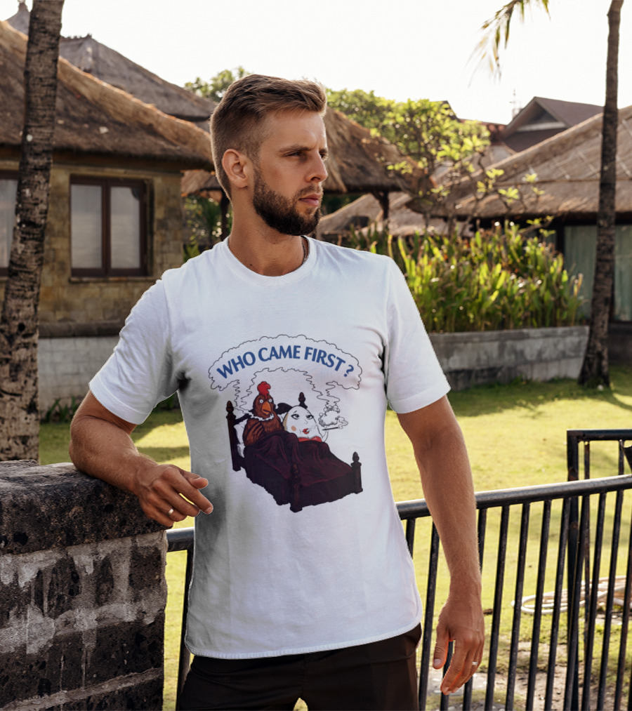 Who Came First Chicken And Egg Smoking Adult Meme Bed T-Shirt