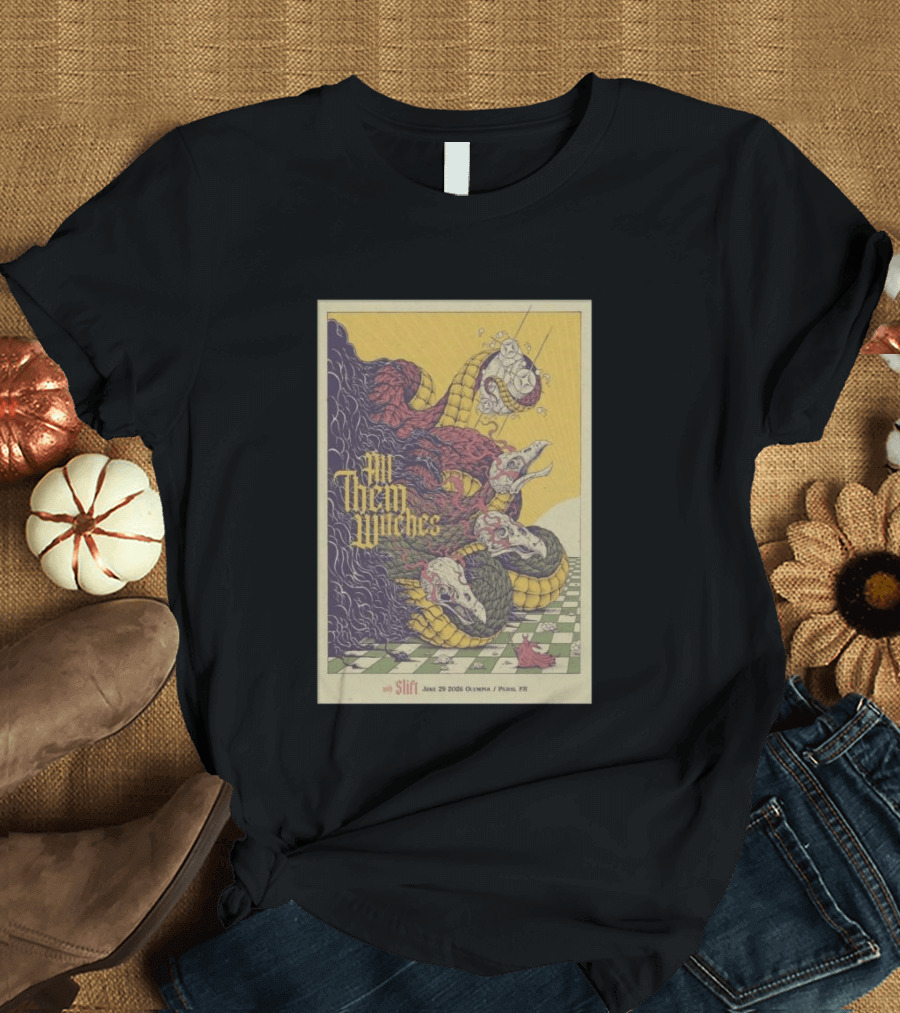 All Them Witches Slift June 29 2026 Olympia Paris FR Serpent Creature Checkerboard T-Shirt