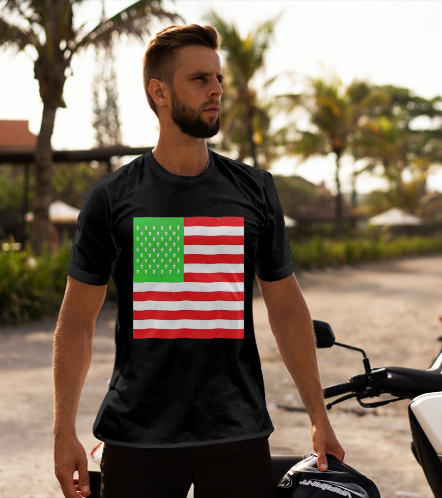 American Flag Green And Red Color Variant Stars And Stripes T-Shirt