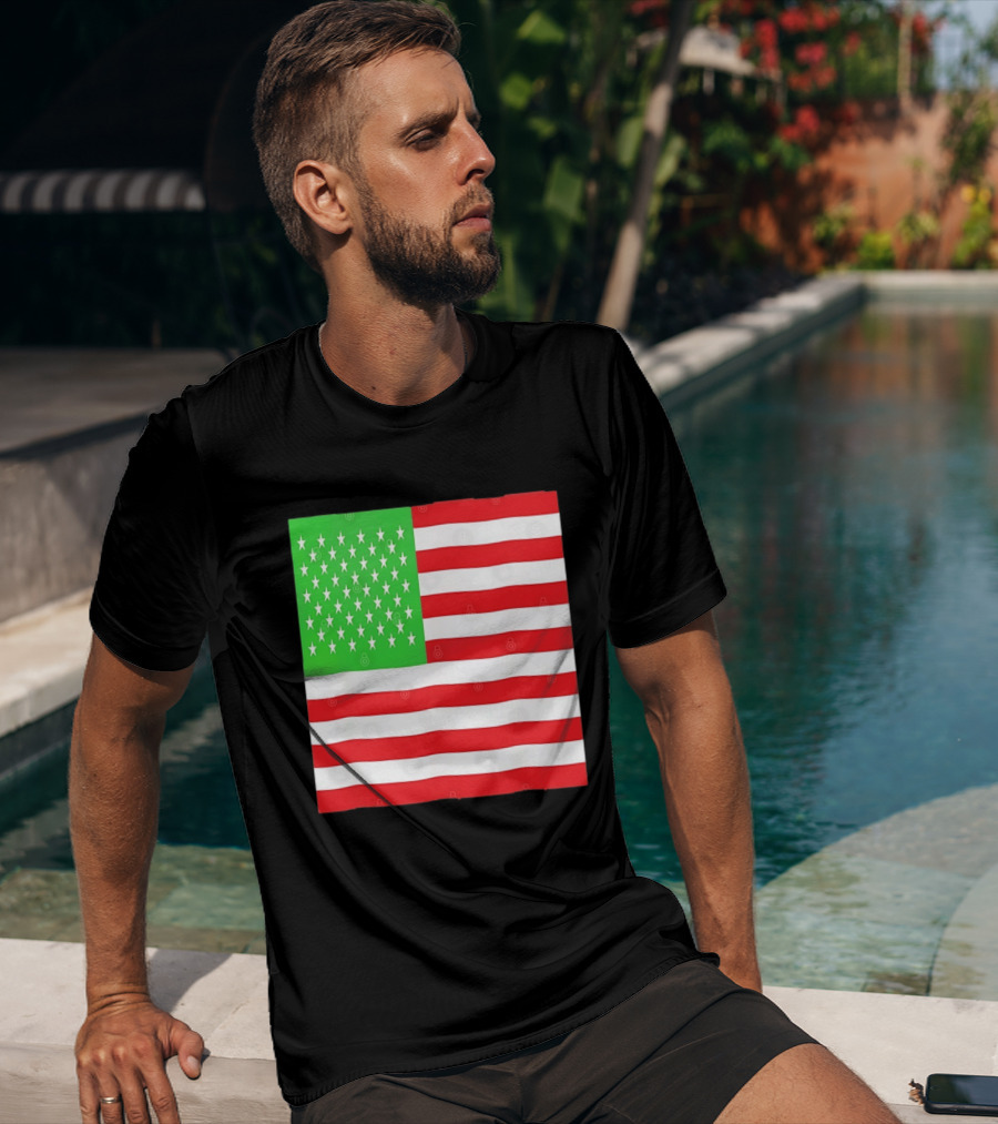 American Flag Green And Red Color Variant Stars And Stripes T-Shirt