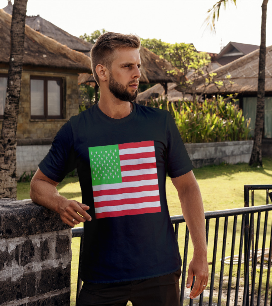 American Flag Green And Red Color Variant Stars And Stripes T-Shirt