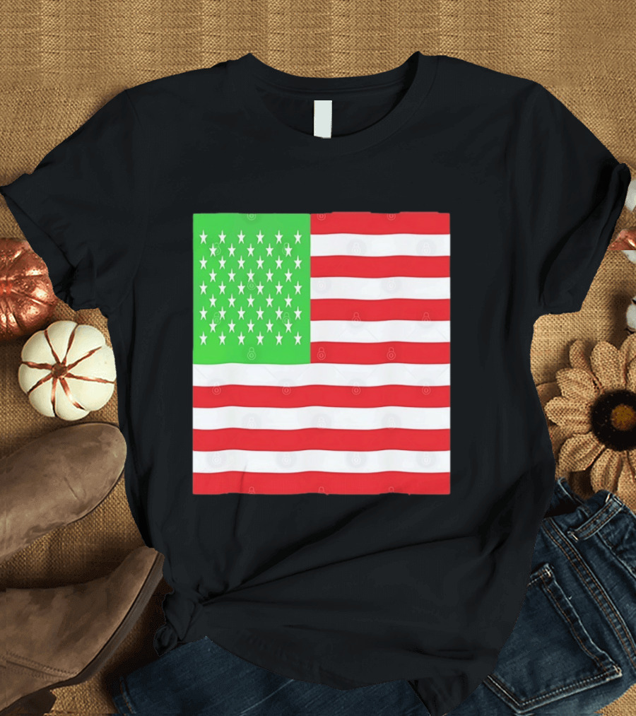 American Flag Green And Red Color Variant Stars And Stripes T-Shirt