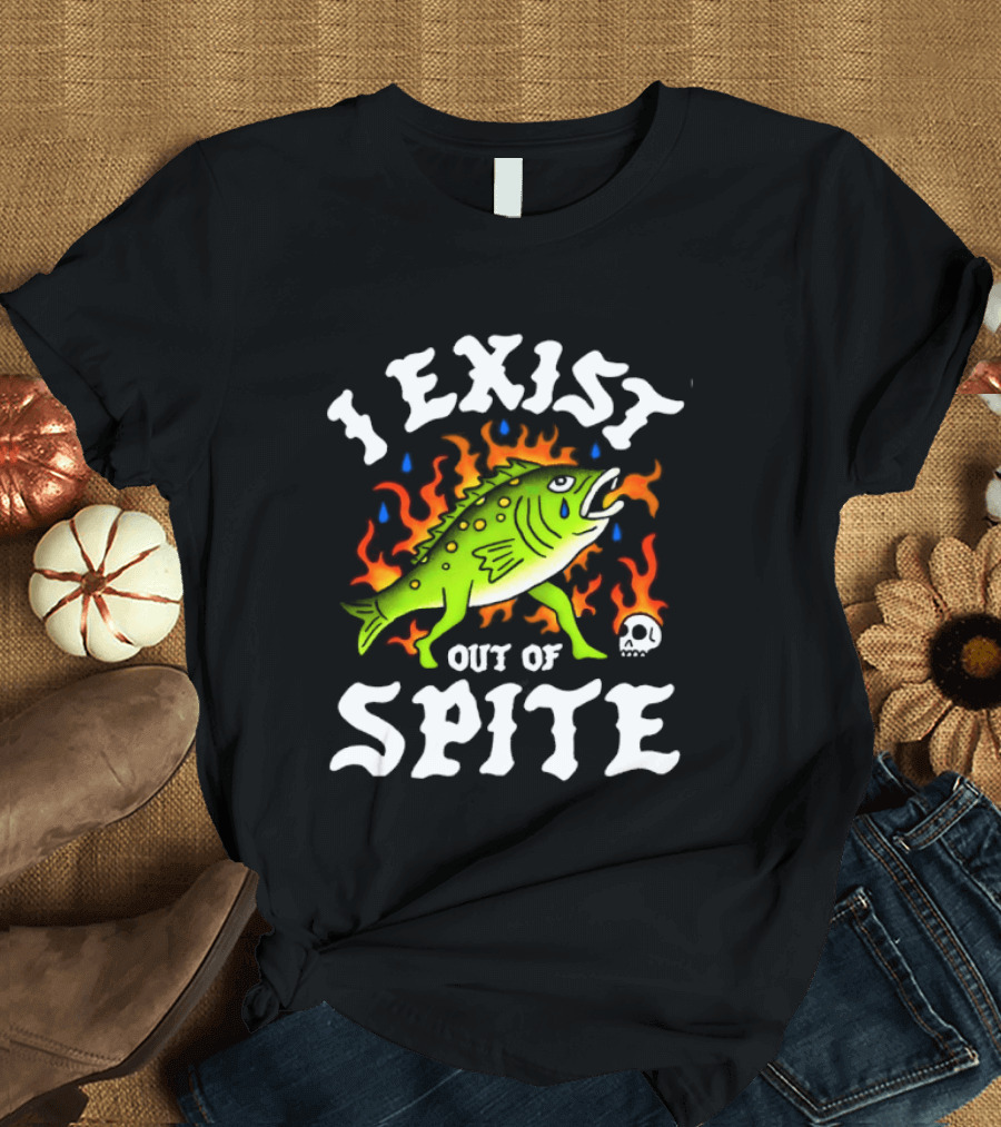 Bass Fish I Exist Out Of Spite Skull Fire Flames T-Shirt
