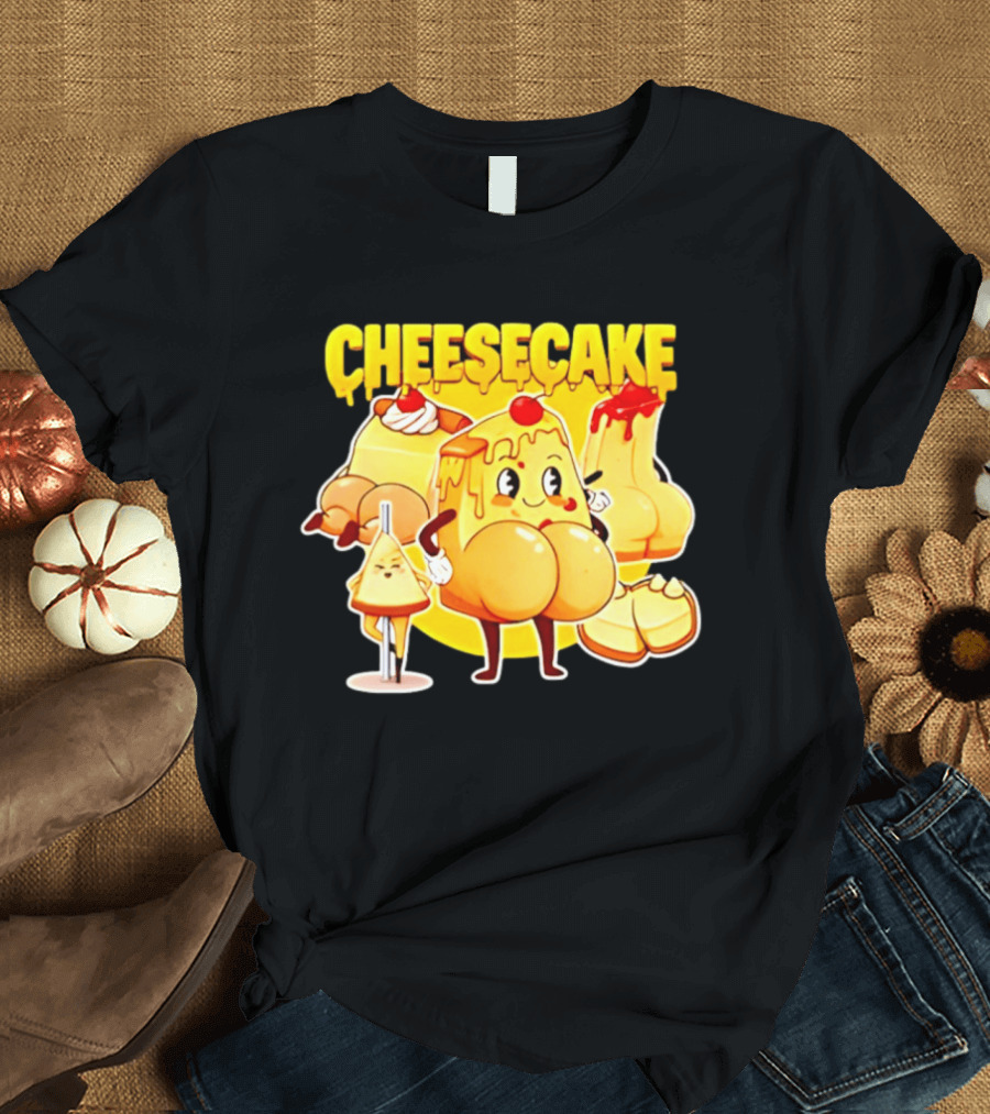 Cheesecake Delicious Cartoon Characters With Cherry And Whipped Cream T-Shirt