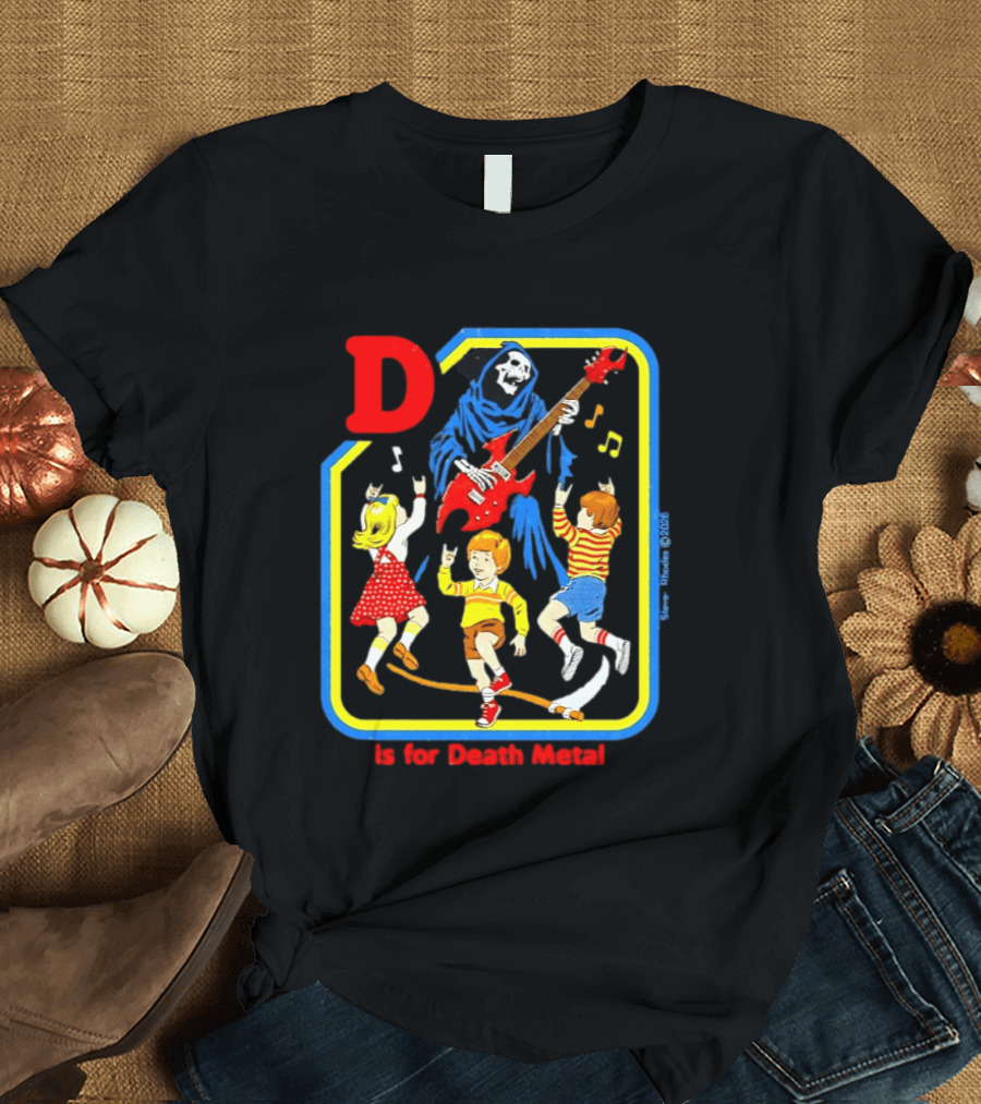 D Is For Death Metal Grim Reaper Kids Rocking Out With Electric Guitar T-Shirt