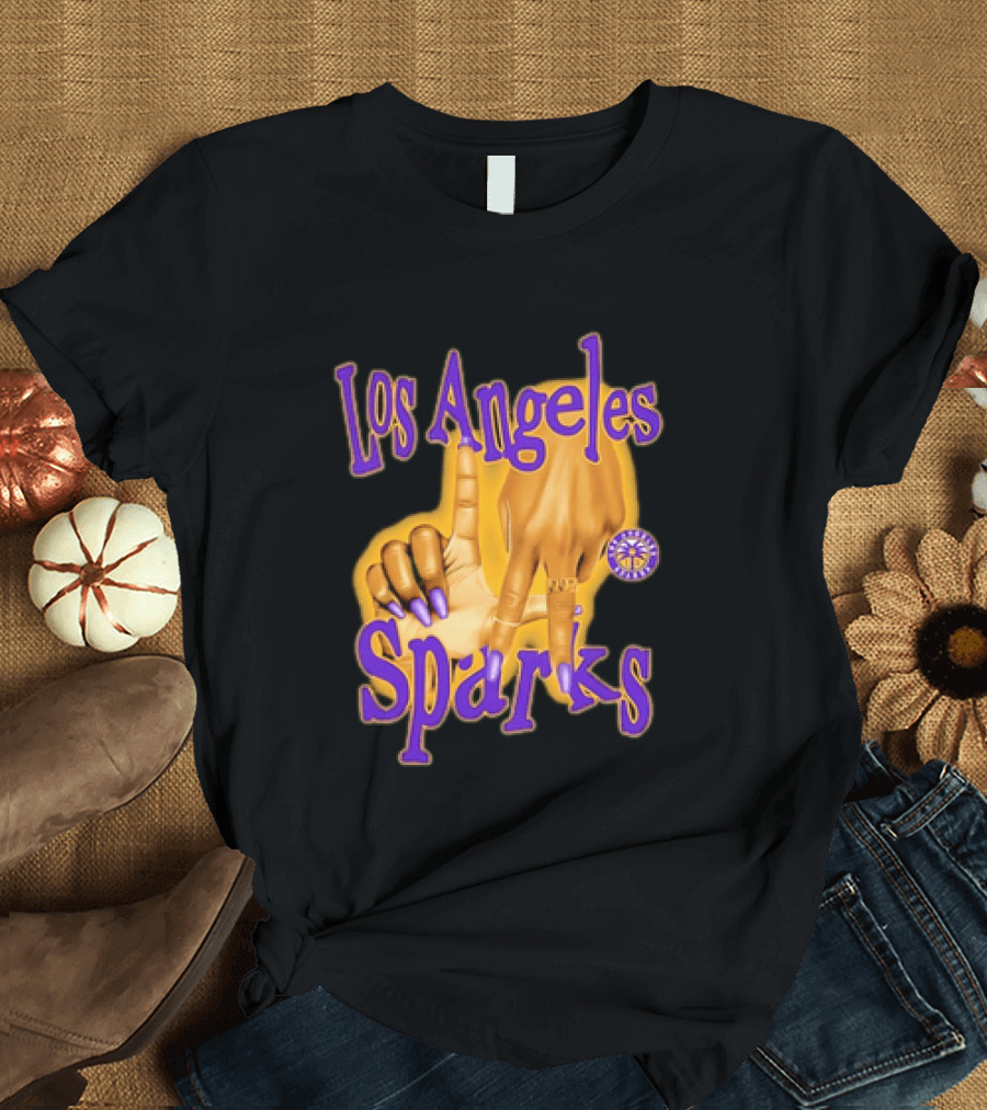 Los Angeles Sparks WNBA Finger Gesture Purple Ink Sketch T-Shirt