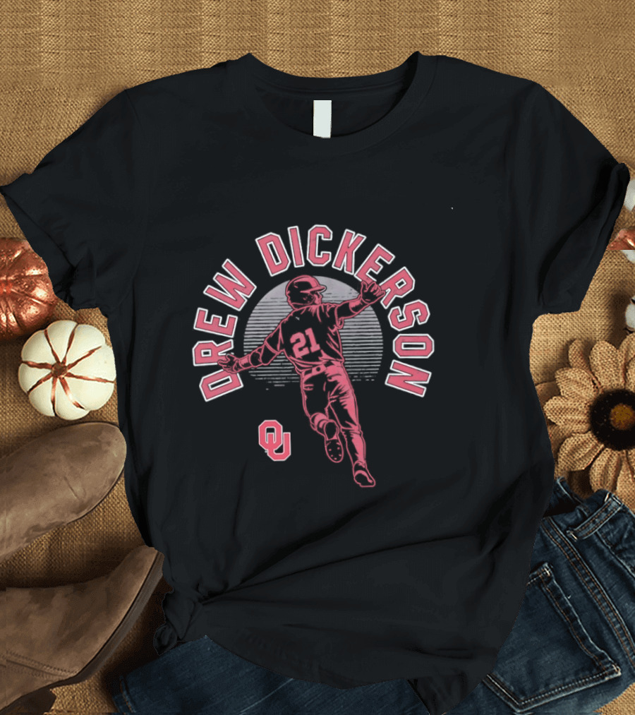 Drew Dickerson Oklahoma Sooners Player Baseball Silhouette OU T-Shirt