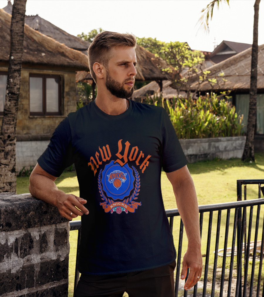 New York Knicks Crest With Rose And Blue T-Shirt
