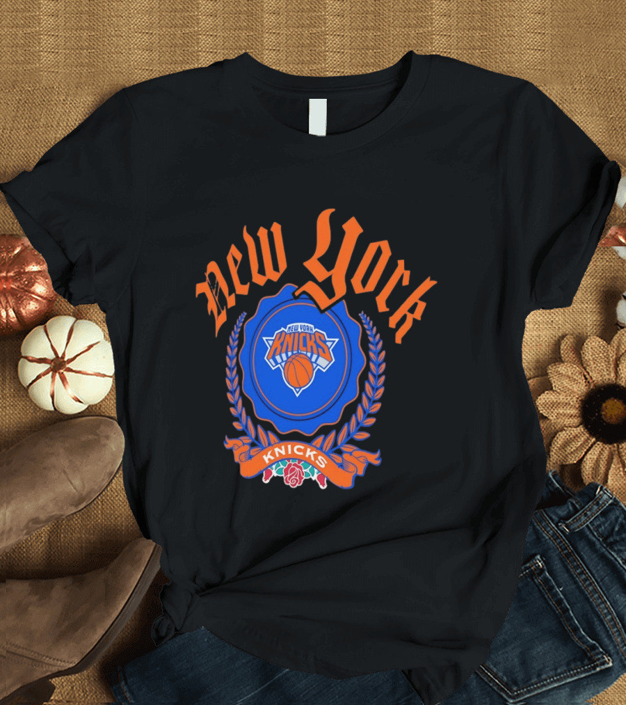 New York Knicks Crest With Rose And Blue T-Shirt