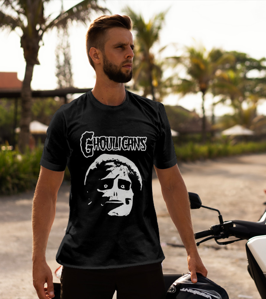Ghouligans Classic Horror Punk Skull Face White T-Shirt
