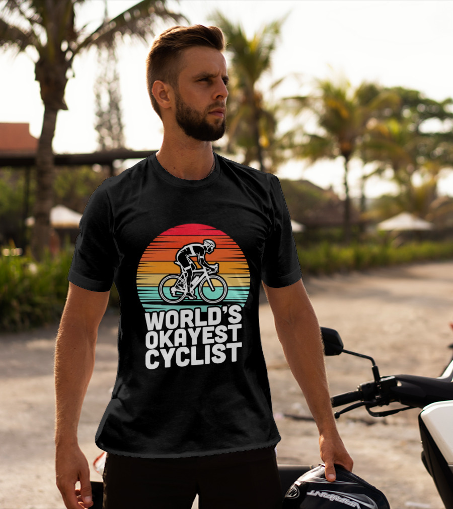 World's Okayest Cyclist Sunset Bicycle T-Shirt