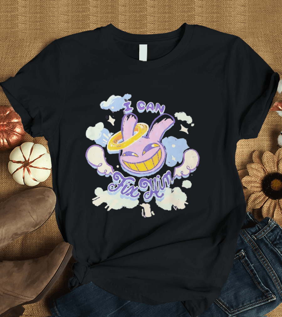 I Can Fix Him Creepy Purple Rabbit Halo Wings T-Shirt