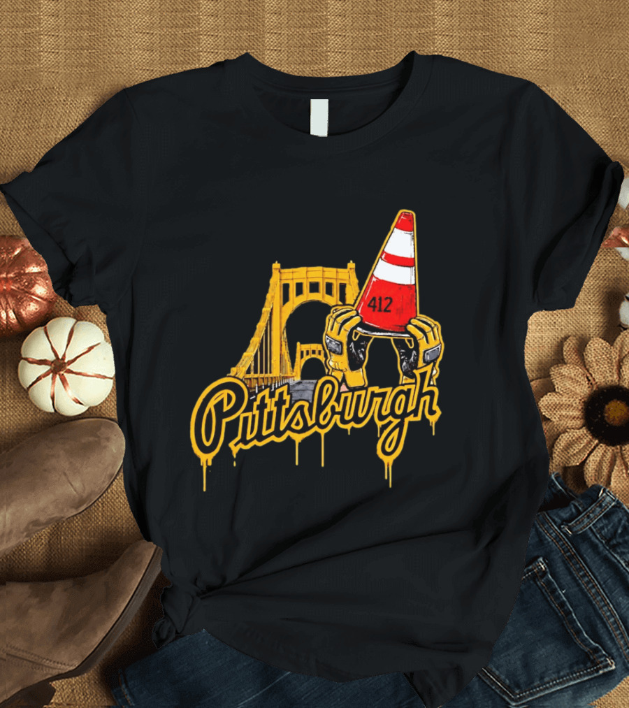 Pittsburgh 412 Construction Cone Bridge T-Shirt