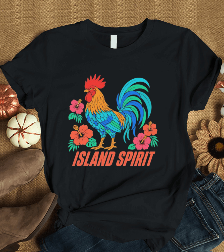 Island Spirit Rooster Hibiscus Flower Tropical Bird T-Shirt
