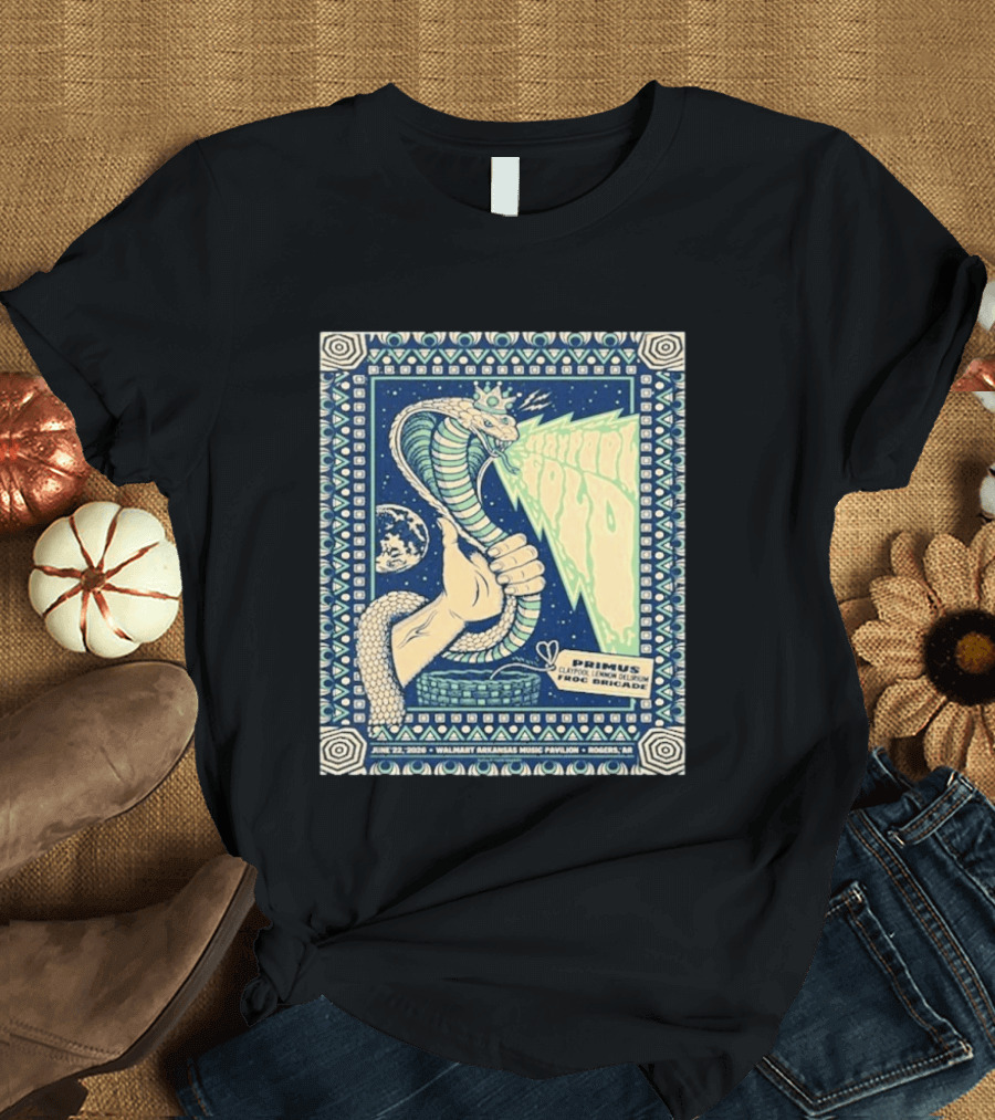 Primus Claypool Lennon Delirium Frog Brigade Tour June 22 2026 Walmart Arkansas Music Pavilion Rogers Cobra Hand T-Shirt