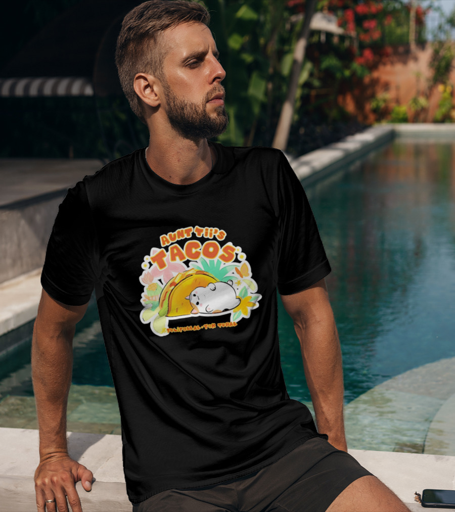 Aunt Tii's Tacos Cat Tulitollal Yok Tural Vibrant Fiesta Floral Burst T-Shirt